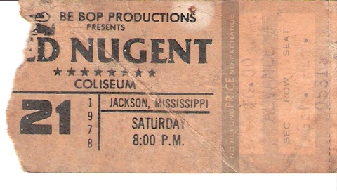 Ted Nugent show ticket with Golden Earring January 21 1978 Jackson - Coliseum